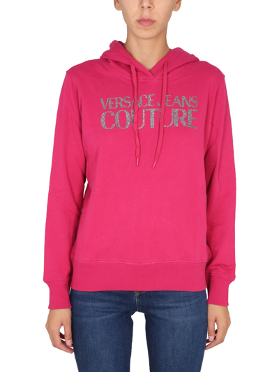 Shop Versace Jeans Couture Sweatshirt With Logo In Fucsia