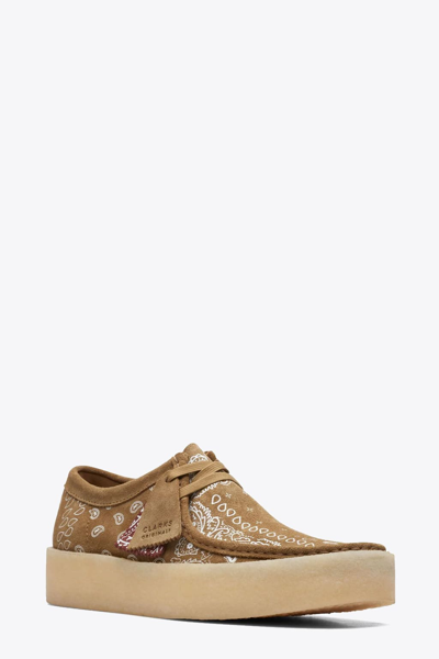 Shop Clarks Wallabee Cup M Mud Green Suede Moccasin With Paisley Print - Wallabe Cup M In Verde Oliva