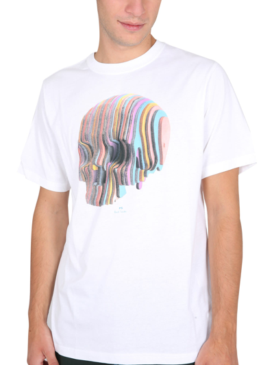 Shop Ps By Paul Smith Wooden Stripe Skull T-shirt In Bianco