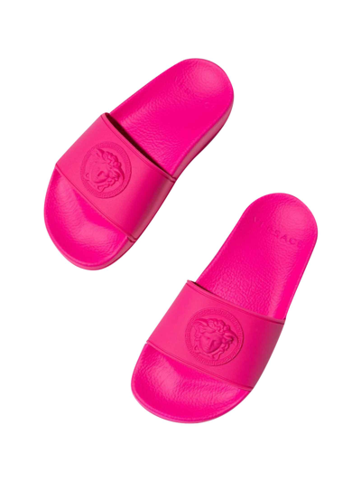 Shop Versace Fuchsia Slide Sandals Unisex Kids In Fucsia