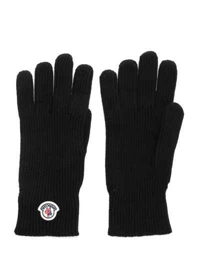 Shop Moncler Logo Patch Knitted Gloves In Black