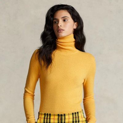 Shop Ralph Lauren Slim Fit Cashmere Turtleneck Sweater In Slicker Yellow
