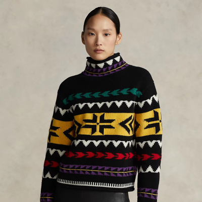 Ralph Lauren Geo-motif Rolled-edge Turtleneck Sweater In Black Multi |  ModeSens