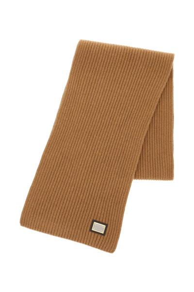 Shop Dolce & Gabbana Ribbed Cashmere Scarf In Brown