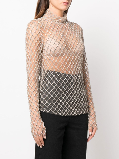 Shop Isabel Marant Sheer Crystal-embellished Mesh Top In Neutrals