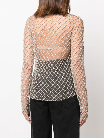 Shop Isabel Marant Sheer Crystal-embellished Mesh Top In Neutrals