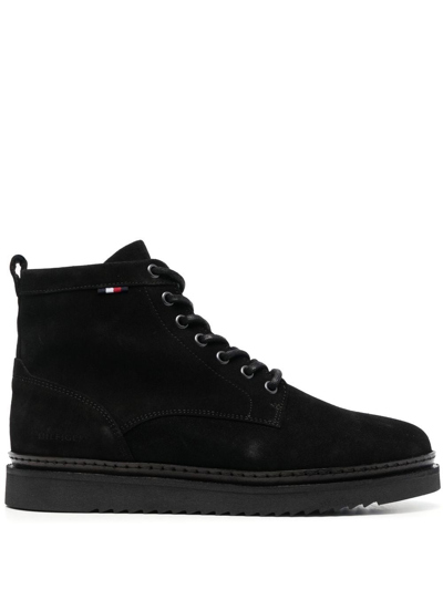 Shop Tommy Hilfiger Cleated Suede Boots In 黑色