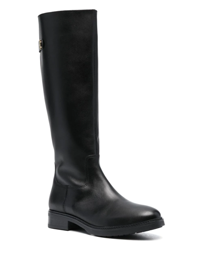Shop Tommy Hilfiger Knee-length Leather Boots In 黑色