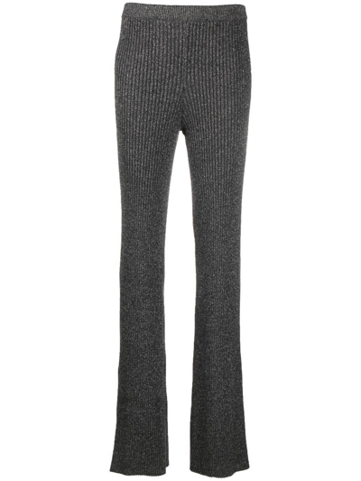 Shop Alberta Ferretti Ribbed-knit Straight-leg Trousers In 灰色