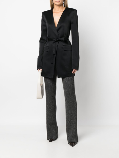 Alberta Ferretti Ribbed-knit Straight-leg Trousers In 灰色