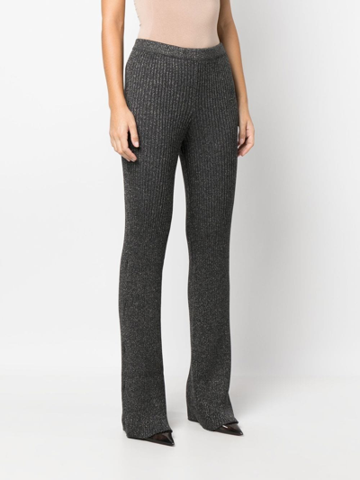 Shop Alberta Ferretti Ribbed-knit Straight-leg Trousers In 灰色