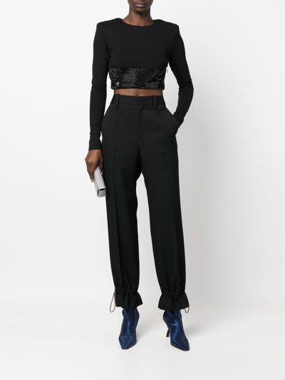 Philipp Plein Crystal-embellished Cropped Long-sleeved Top In Black