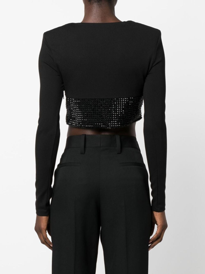 Shop Philipp Plein Crystal-embellished Cropped Long-sleeved Top In Black