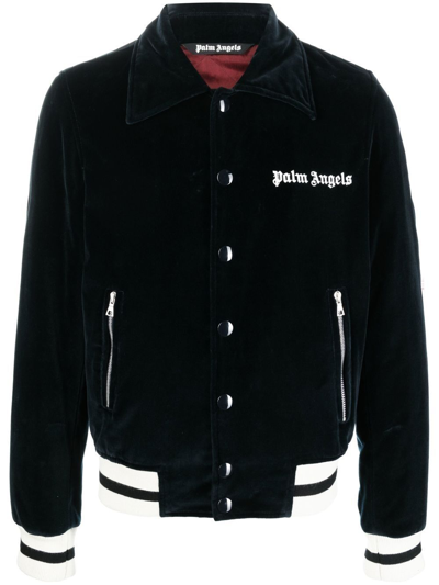 Shop Palm Angels Logo-embroidered Velvet Jacket In Black