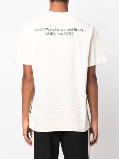 Palm Angels Splatter-effect Logo-print T-shirt In 中性色