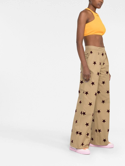 Shop Palm Angels Star Print Wide-leg Tailored Trousers In Neutrals