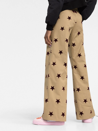 Shop Palm Angels Star Print Wide-leg Tailored Trousers In Neutrals