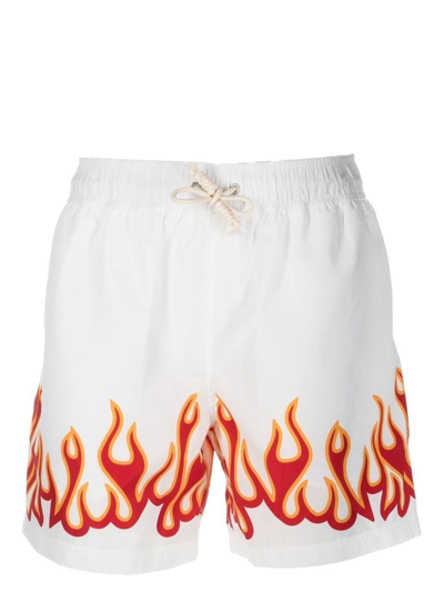 Shop Palm Angels Flame-print Swim Shorts In White
