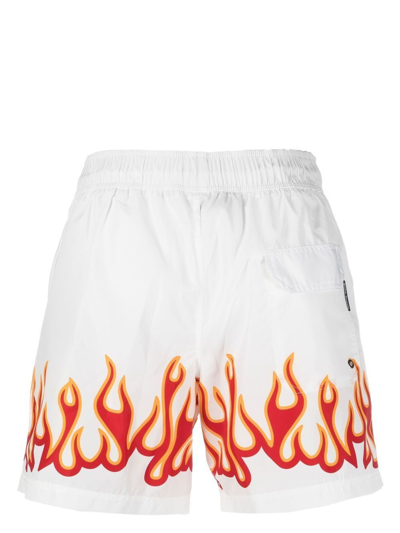 Shop Palm Angels Flame-print Swim Shorts In White