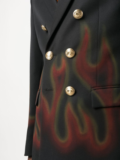 Shop Palm Angels Flame-print Double-breasted Blazer In Black