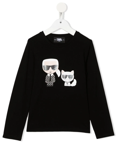 Shop Karl Lagerfeld Teen Ikonik Karl-print Long-sleeved T-shirt In 黑色