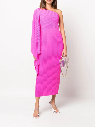 Shop Solace London Ribbed One-shoulder Dress In Pink