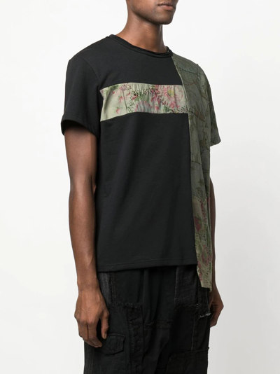 By Walid Black Patchwork Cotton T-shirt In Black