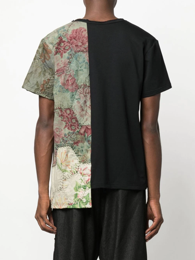 By Walid Black Patchwork Cotton T-shirt In Black