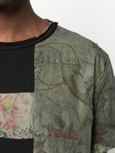 By Walid Black Patchwork Cotton T-shirt In Black