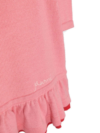 Shop Marni Embroidered-logo Long-sleeve Dress In Pink