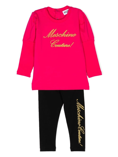 Shop Moschino Logo-print Babygrow Set In 粉色