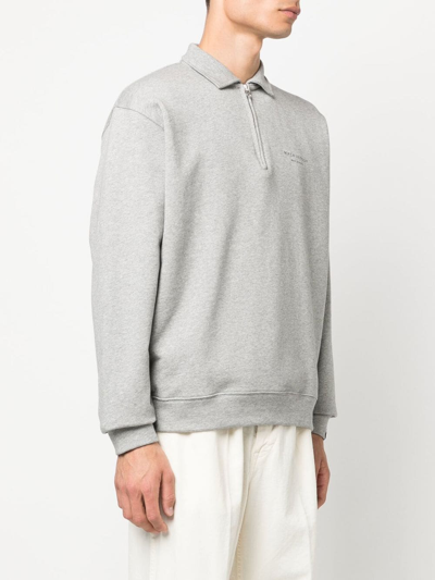 Shop Mackintosh Logo-print Zipped Polo Shirt In Grey