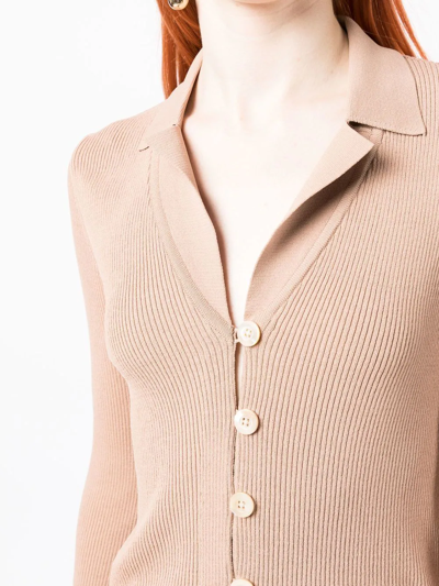 Shop Low Classic Notched-lapel Rib-knit Cardigan In Brown