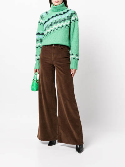 Frame Le Palazzo Wide-leg High-rise Cotton-blend Trousers In 褐色