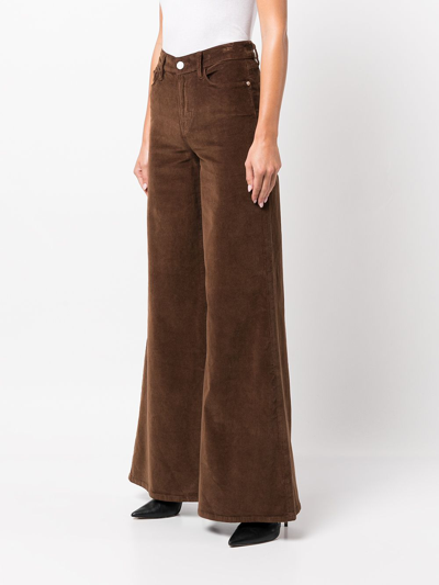 Frame Le Palazzo Wide-leg High-rise Cotton-blend Trousers In 褐色
