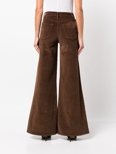 Frame Le Palazzo Wide-leg High-rise Cotton-blend Trousers In 褐色