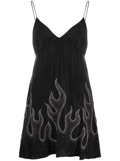 Shop Palm Angels Flame-print Minidress In 黑色