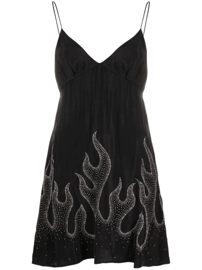 Palm Angels Burning Studded Flame Mini Dress In Black,silver | ModeSens