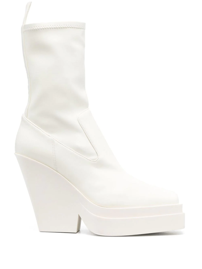 Shop Gia Borghini 120mm Tapered-heel Leather Boots In 白色