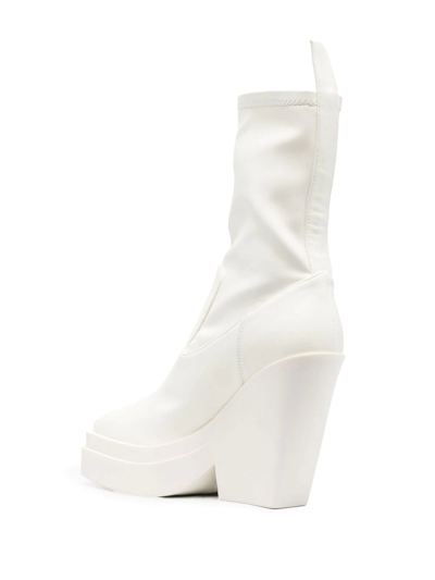 Shop Gia Borghini 120mm Tapered-heel Leather Boots In 白色
