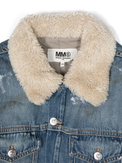 Shop Mm6 Maison Margiela Teen Logo-embroidered Denim Jacket In 蓝色