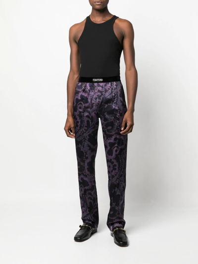 Shop Tom Ford Logo-waistband Detail Trousers In 紫色