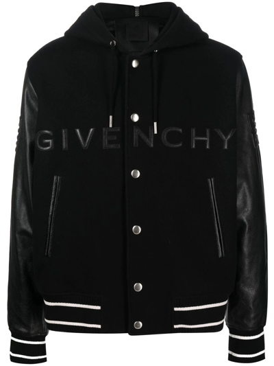 Shop Givenchy Raised-logo Hooded Varsity Jacket In Black
