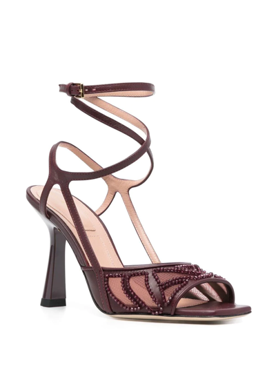 Shop Alberta Ferretti 100mm Embellished Square-toe Sandals In 红色