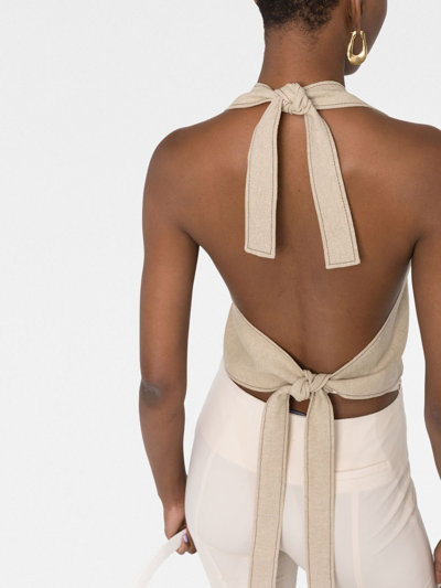 Jacquemus Le Haut Linu Linen Halter Top In 中性色