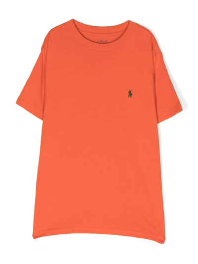 Shop Ralph Lauren Logo-embroidered Cotton T-shirt In 橘色