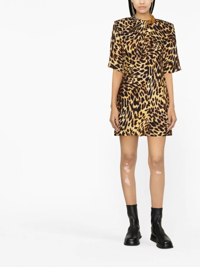 Shop Stella Mccartney Chain-embellished Neck Leopard Print Dress In Neutrals