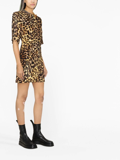 Stella Mccartney Cheetah Mini Dress In Tortoiseshell Cotton With Falabella Chain In Neutrals