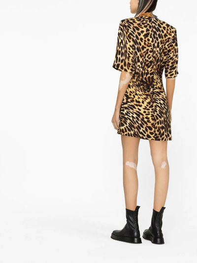 Stella Mccartney Cheetah Mini Dress In Tortoiseshell Cotton With Falabella Chain In Neutrals