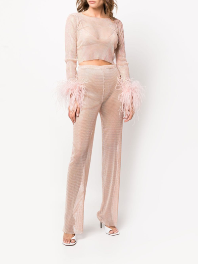 Santa Shimmering High-waisted Straight Leg Trousers In Pink